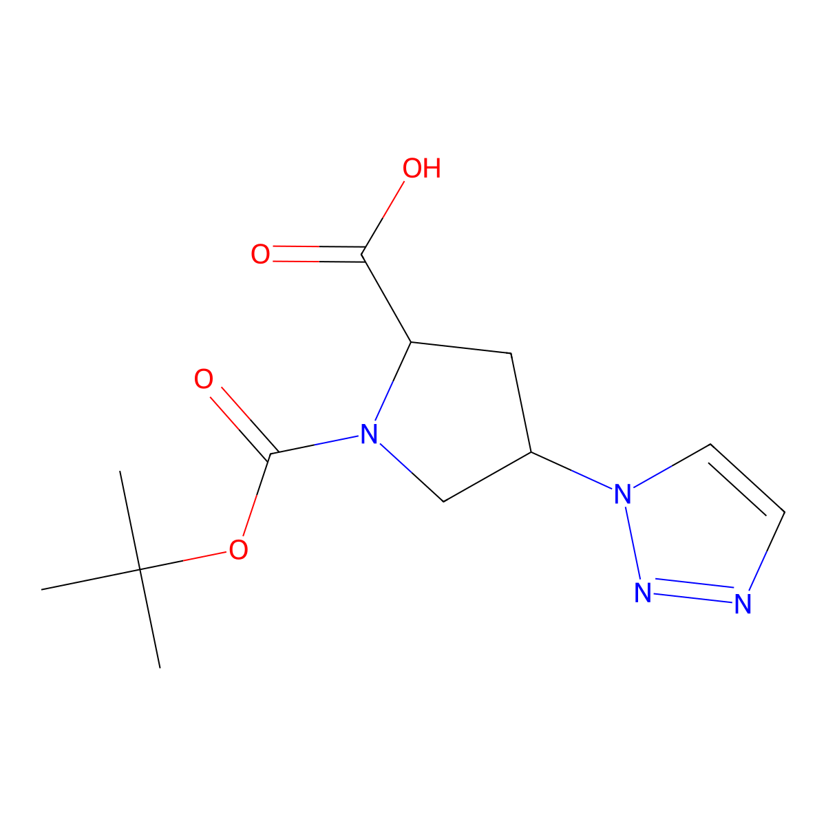 rac-(2R,4R)-1-[(tert-butoxy)carbonyl]-4-(1H-1,2,3-triazol-1-yl)pyrrolidine-2-carboxylic acid molecular structure, CAS 2639388-81-9