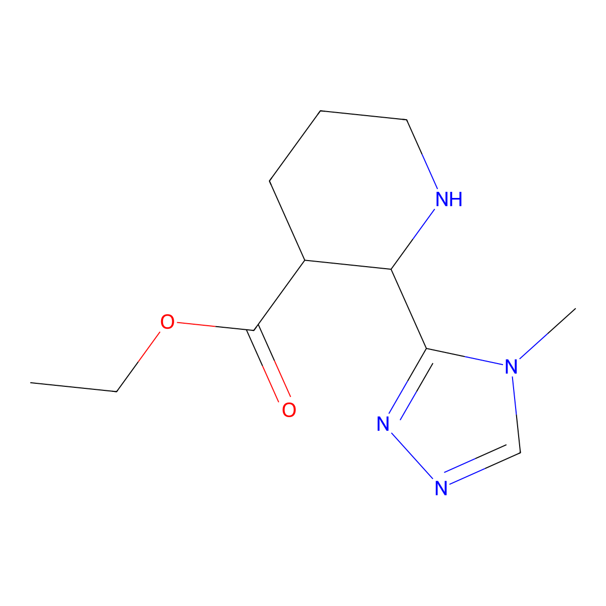 rac-ethyl (2R,3S)-2-(4-methyl-4H-1,2,4-triazol-3-yl)piperidine-3-carboxylate molecular structure, CAS 2639388-82-0