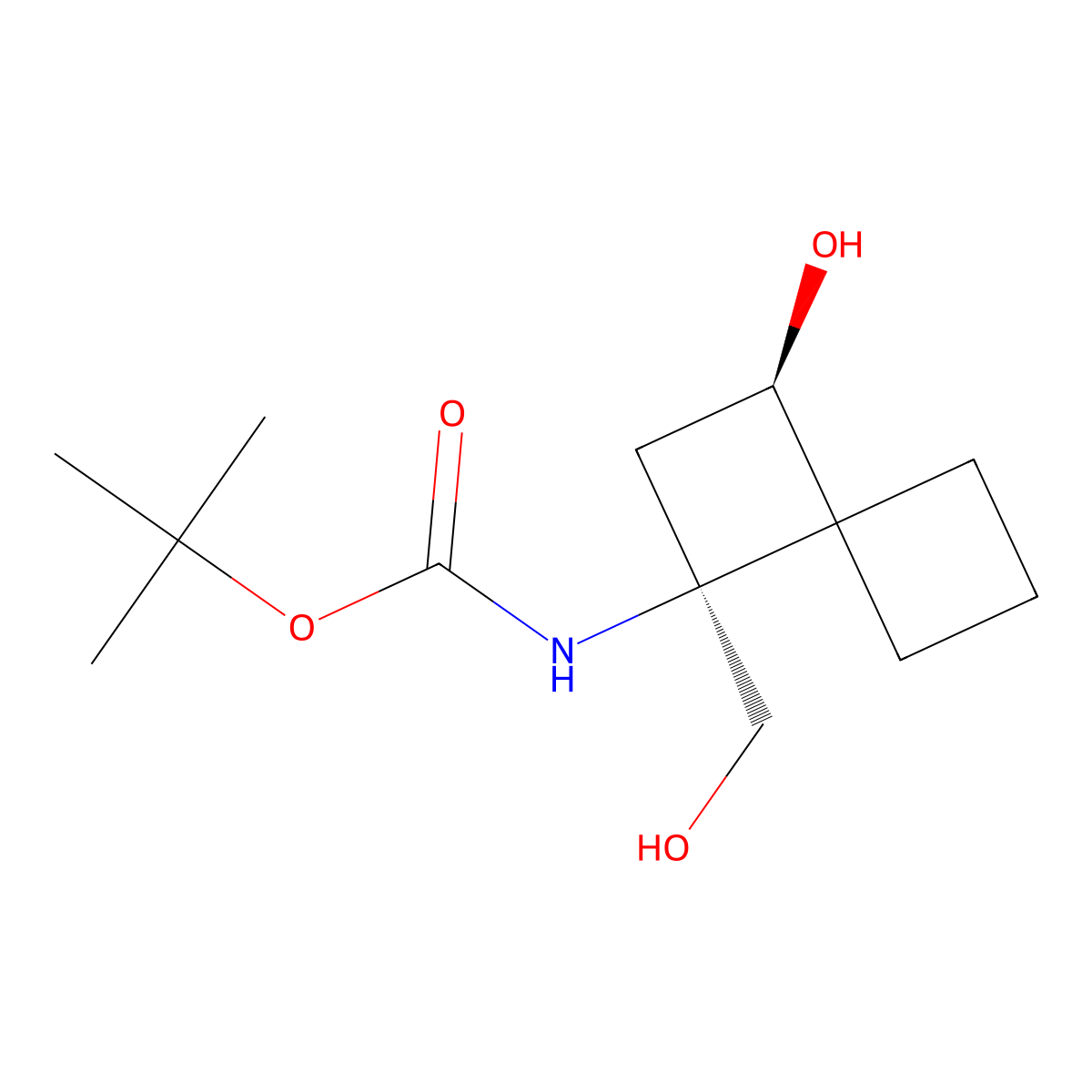 rac-tert-butyl N-[(1R,3S)-3-hydroxy-1-(hydroxymethyl)spiro[3.3]heptan-1-yl]carbamate molecular structure, CAS 2639388-83-1