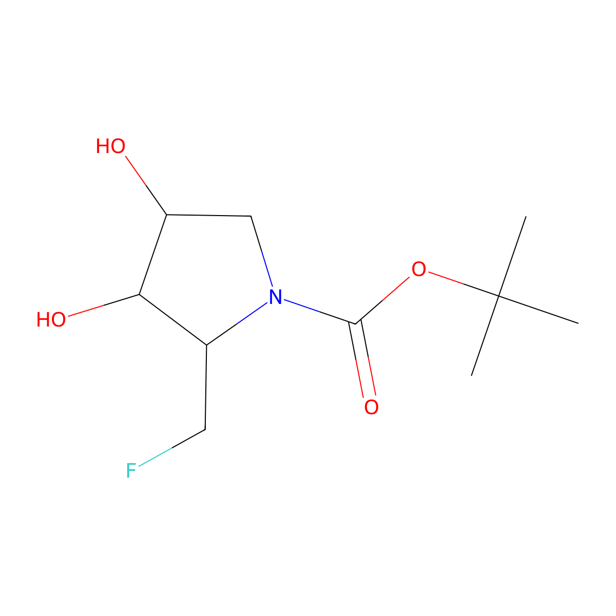 rac-tert-butyl (2R,3S,4R)-2-(fluoromethyl)-3,4-dihydroxypyrrolidine-1-carboxylate molecular structure, CAS 2639388-88-6