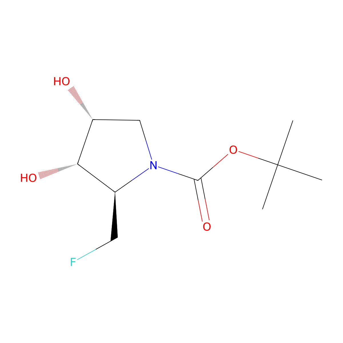 rac-tert-butyl (2R,3S,4R)-2-(fluoromethyl)-3,4-dihydroxypyrrolidine-1-carboxylate molecular structure, CAS 2639388-88-6