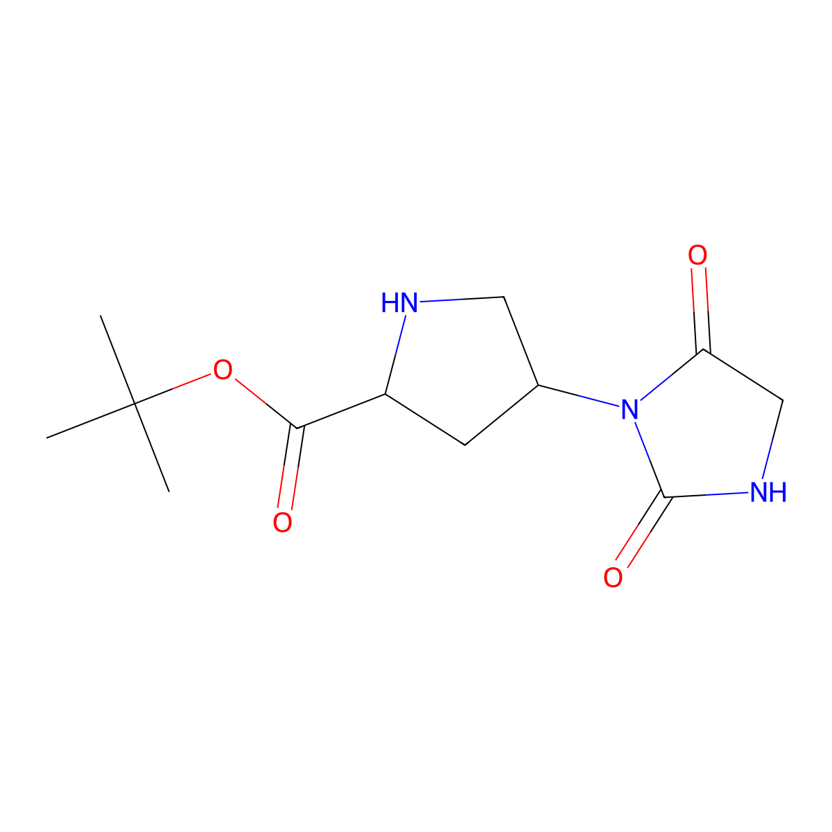 tert-butyl (2S,4S)-4-(2,5-dioxoimidazolidin-1-yl)pyrrolidine-2-carboxylate molecular structure, CAS 2639388-89-7