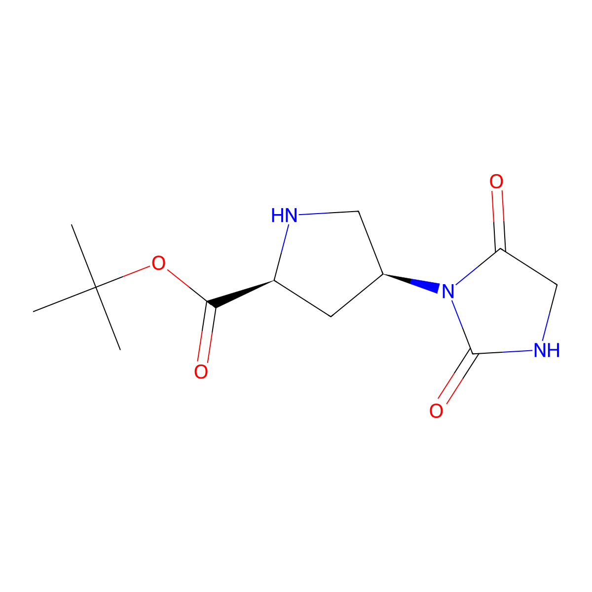 tert-butyl (2S,4S)-4-(2,5-dioxoimidazolidin-1-yl)pyrrolidine-2-carboxylate molecular structure, CAS 2639388-89-7