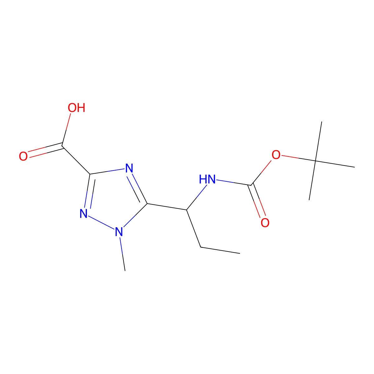 5-[(1S)-1-{[(tert-butoxy)carbonyl]amino}propyl]-1-methyl-1H-1,2,4-triazole-3-carboxylic acid molecular structure, CAS 2639388-92-2