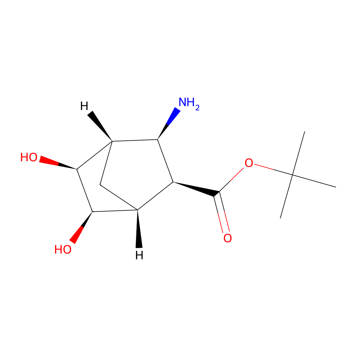 rac-tert-butyl (1R,2S,3R,4S,5S,6R)-3-amino-5,6-dihydroxybicyclo[2.2.1]heptane-2-carboxylate molecular structure, CAS 2639389-01-6