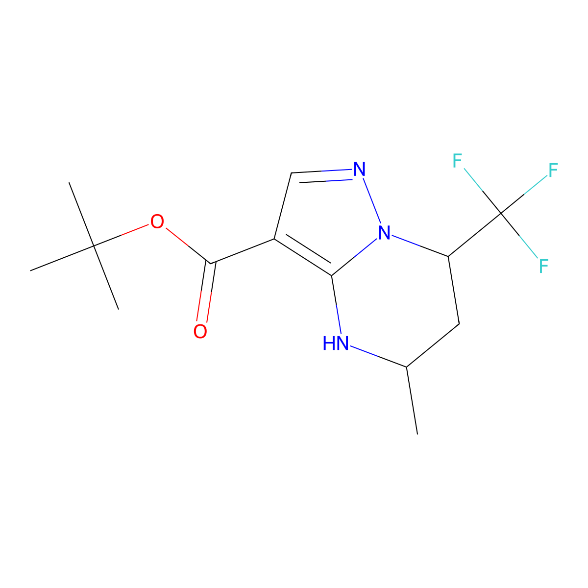 rac-tert-butyl (5R,7R)-5-methyl-7-(trifluoromethyl)-4H,5H,6H,7H-pyrazolo[1,5-a]pyrimidine-3-carboxylate molecular structure, CAS 2639389-10-7