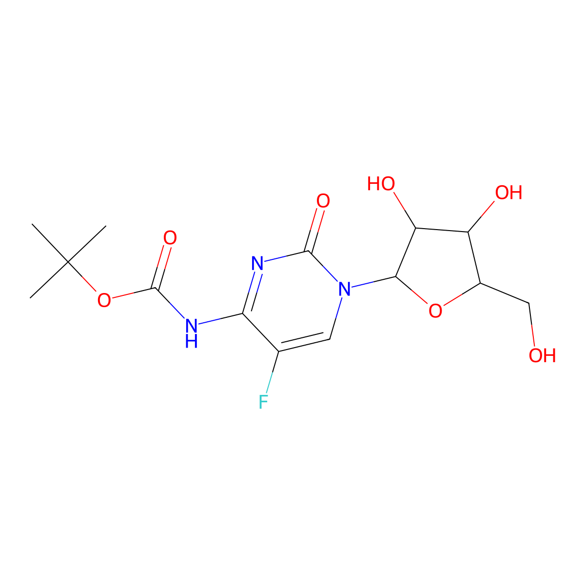 tert-butyl N-{1-[(2R,3R,4S,5R)-3,4-dihydroxy-5-(hydroxymethyl)oxolan-2-yl]-5-fluoro-2-oxo-1,2-dihydropyrimidin-4-yl}carbamate molecular structure, CAS 2639389-12-9