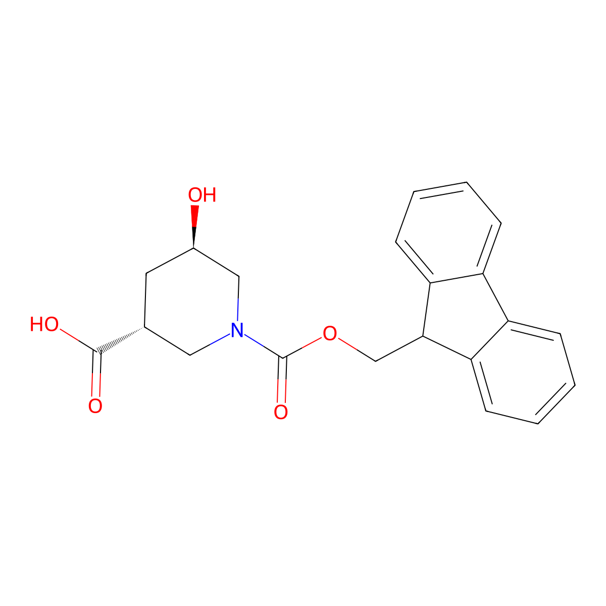 rac-(3R,5R)-1-{[(9H-fluoren-9-yl)methoxy]carbonyl}-5-hydroxypiperidine-3-carboxylic acid molecular structure, CAS 2639389-18-5