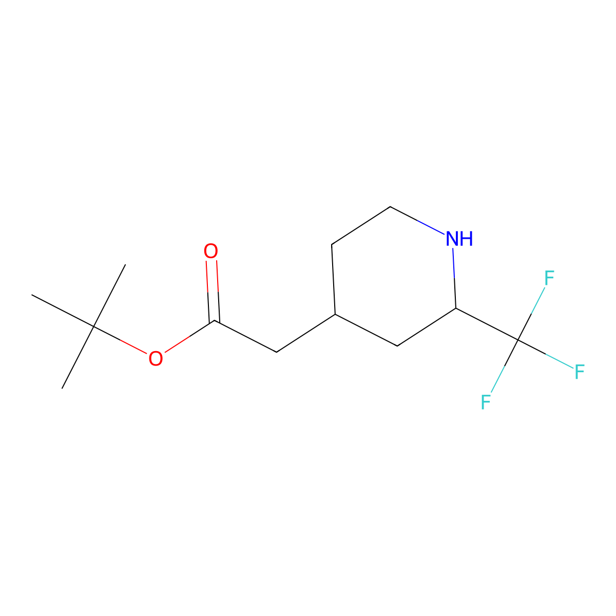 rac-tert-butyl 2-[(2R,4S)-2-(trifluoromethyl)piperidin-4-yl]acetate molecular structure, CAS 2639389-38-9