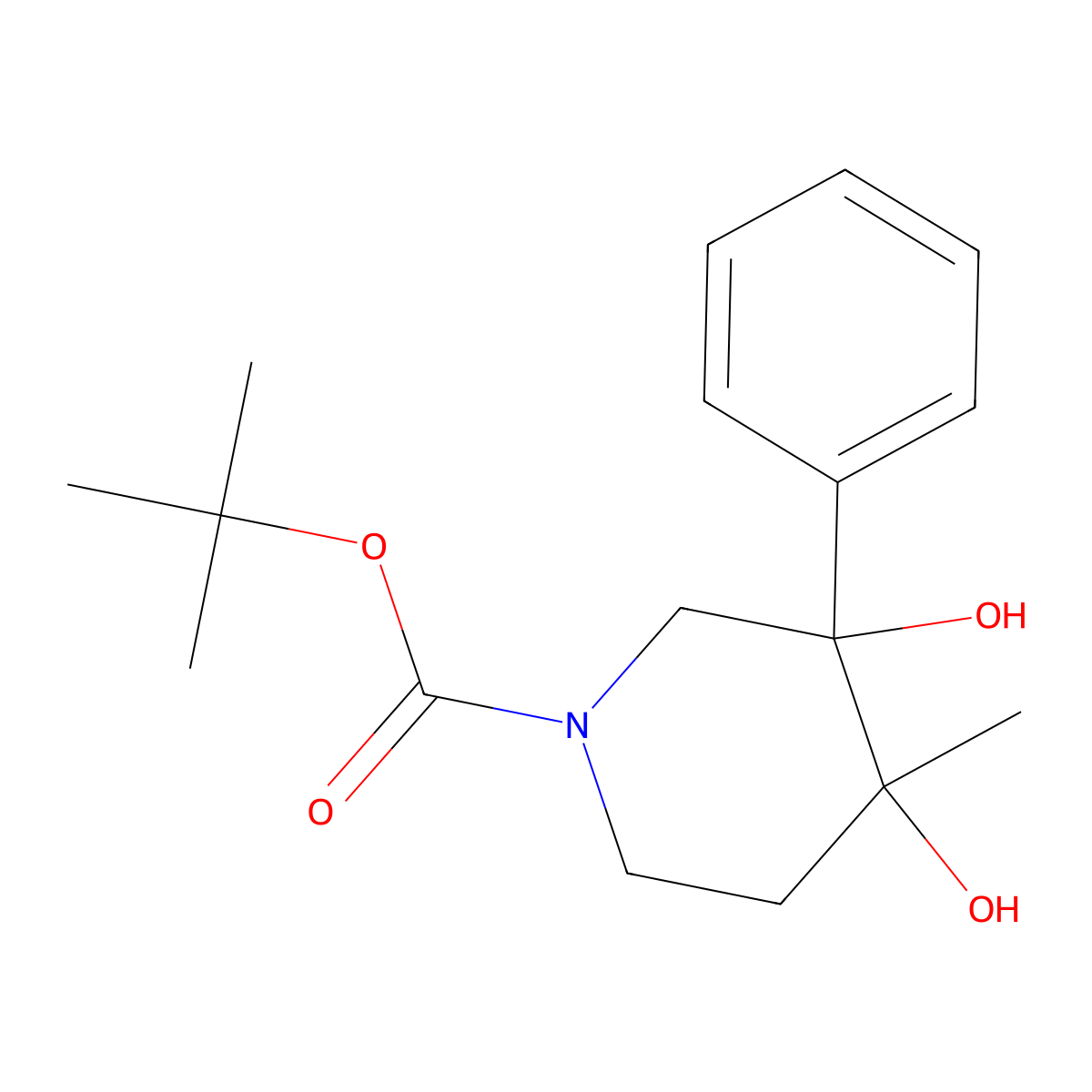rac-tert-butyl (3R,4S)-3,4-dihydroxy-4-methyl-3-phenylpiperidine-1-carboxylate molecular structure, CAS 2639389-49-2