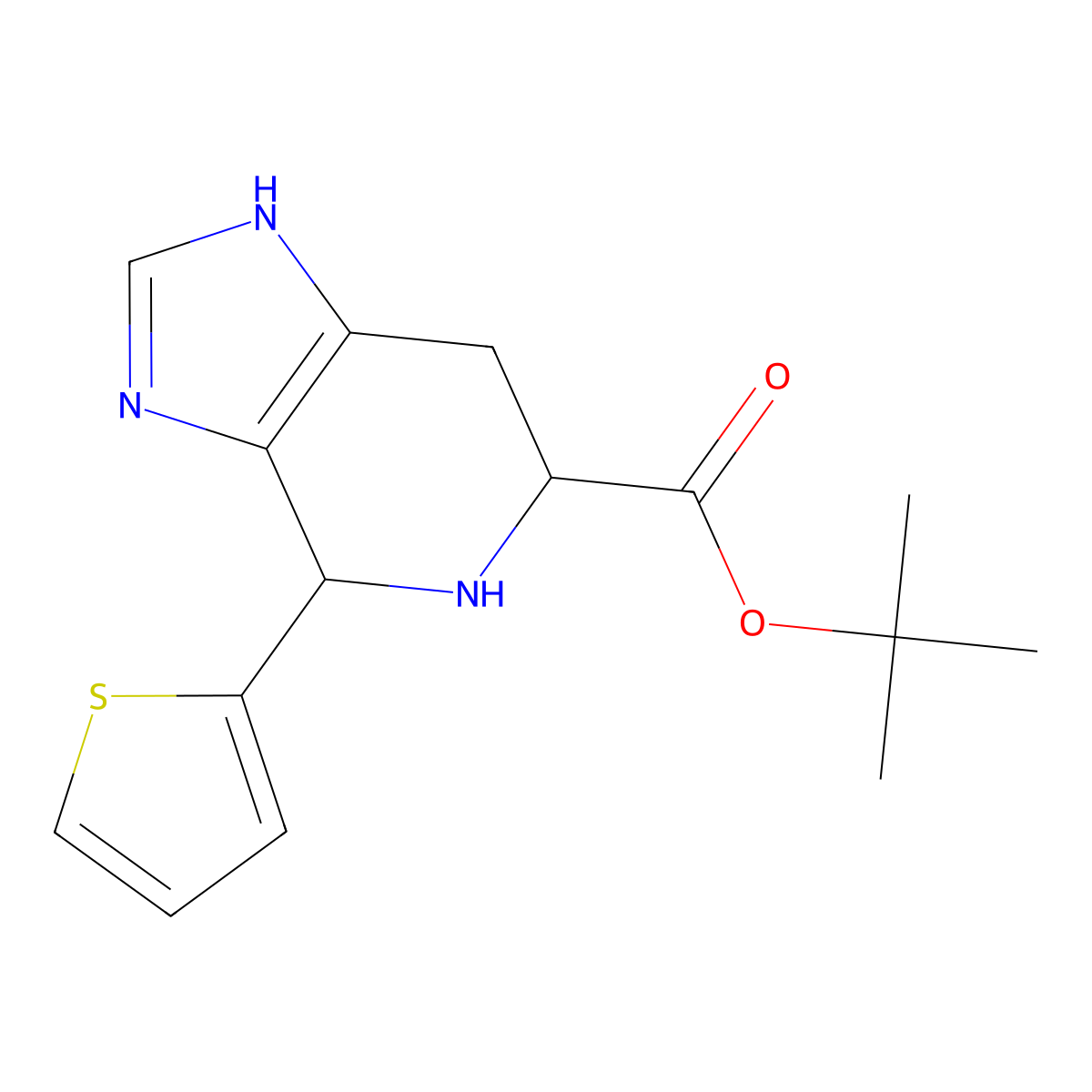 rac-tert-butyl (4R,6S)-4-(thiophen-2-yl)-1H,4H,5H,6H,7H-imidazo[4,5-c]pyridine-6-carboxylate molecular structure, CAS 2639389-53-8