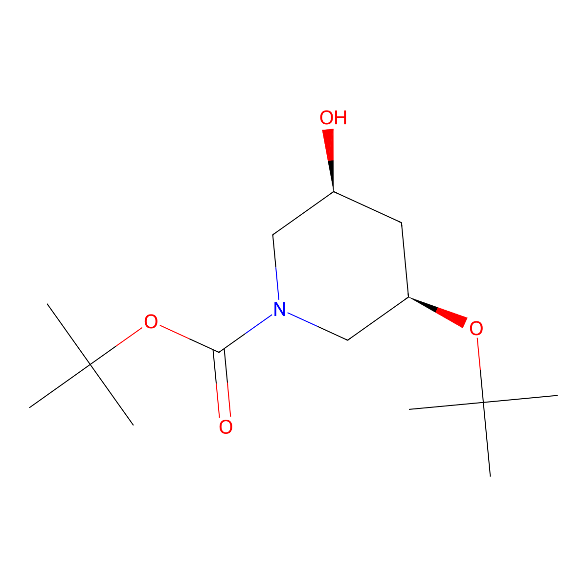 tert-butyl (3R,5S)-3-(tert-butoxy)-5-hydroxypiperidine-1-carboxylate molecular structure, CAS 2639389-60-7