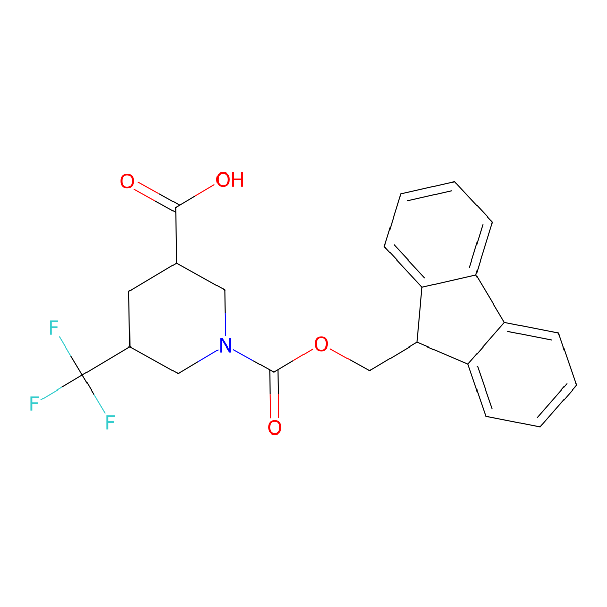 rac-(3R,5R)-1-{[(9H-fluoren-9-yl)methoxy]carbonyl}-5-(trifluoromethyl)piperidine-3-carboxylic acid molecular structure, CAS 2639389-61-8