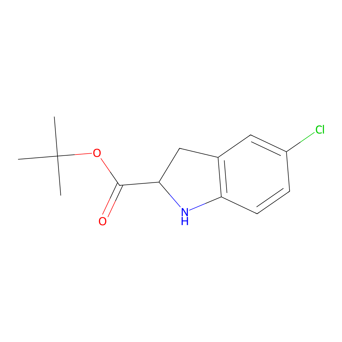 tert-butyl (2S)-5-chloro-2,3-dihydro-1H-indole-2-carboxylate molecular structure, CAS 2639389-65-2
