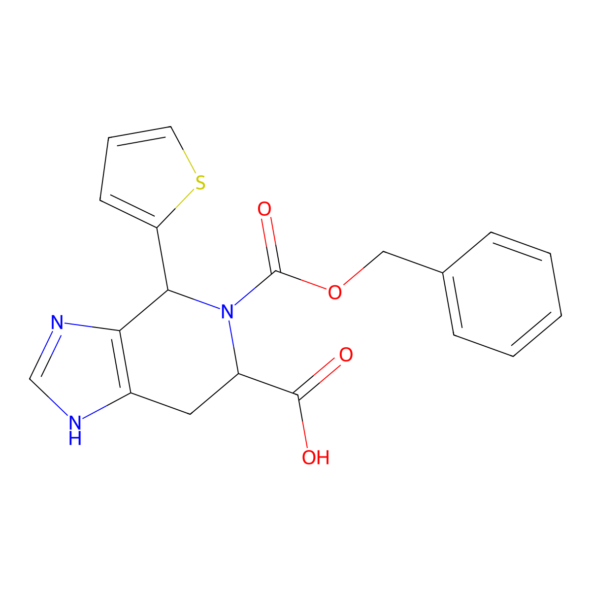 rac-(4R,6S)-5-[(benzyloxy)carbonyl]-4-(thiophen-2-yl)-1H,4H,5H,6H,7H-imidazo[4,5-c]pyridine-6-carboxylic acid molecular structure, CAS 2639389-82-3
