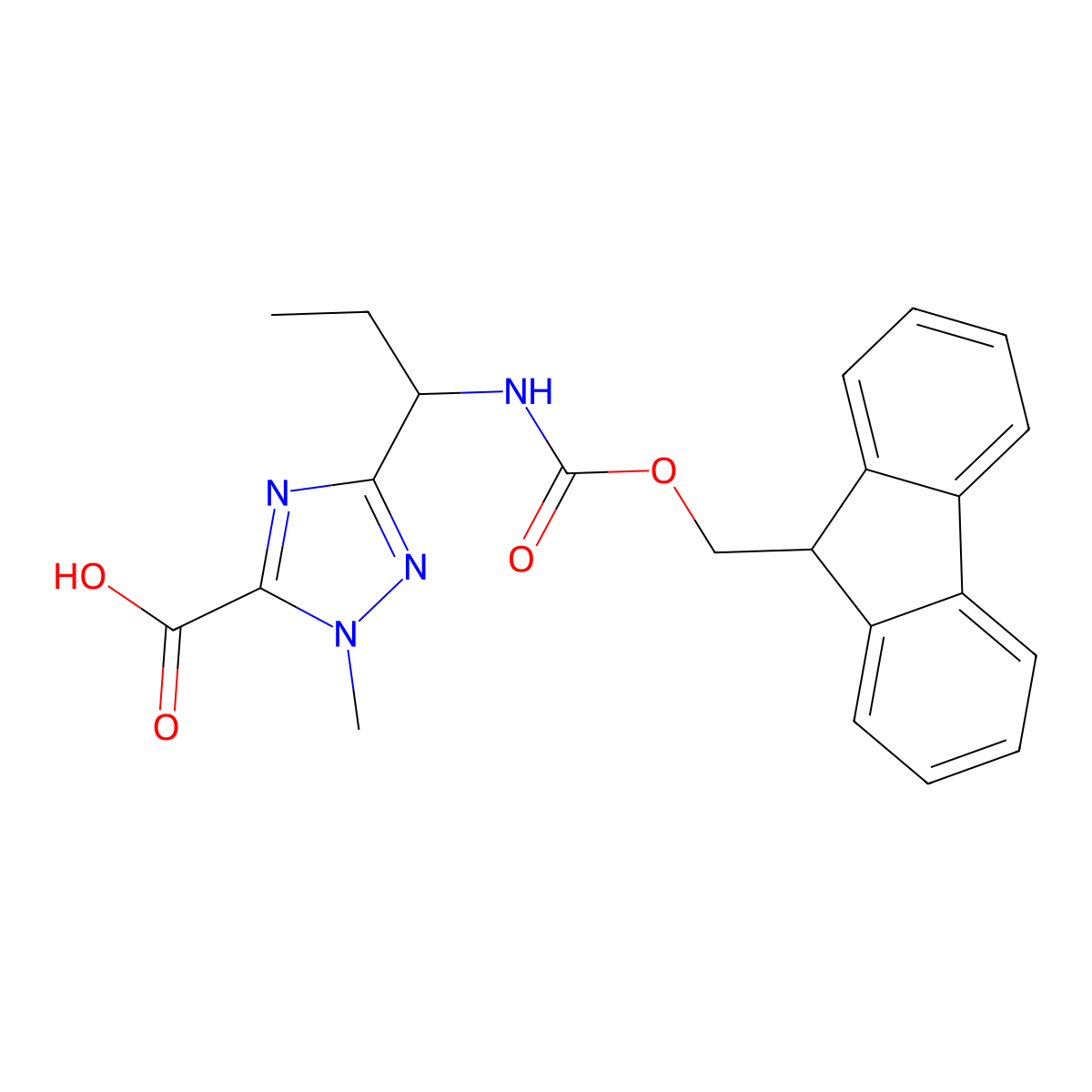 3-[(1S)-1-({[(9H-fluoren-9-yl)methoxy]carbonyl}amino)propyl]-1-methyl-1H-1,2,4-triazole-5-carboxylic acid molecular structure, CAS 2639389-85-6