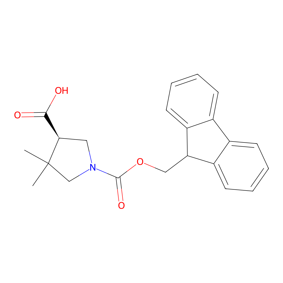 (3R)-1-{[(9H-fluoren-9-yl)methoxy]carbonyl}-4,4-dimethylpyrrolidine-3-carboxylic acid molecular structure, CAS 2639390-09-1