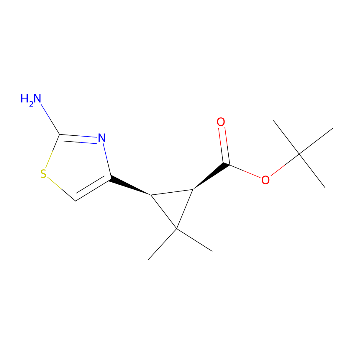 rac-tert-butyl (1R,3S)-3-(2-amino-1,3-thiazol-4-yl)-2,2-dimethylcyclopropane-1-carboxylate molecular structure, CAS 2639390-12-6