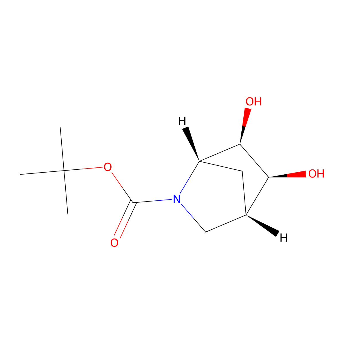 rac-tert-butyl (1R,4R,5R,6S)-5,6-dihydroxy-2-azabicyclo[2.2.1]heptane-2-carboxylate molecular structure, CAS 2639390-14-8