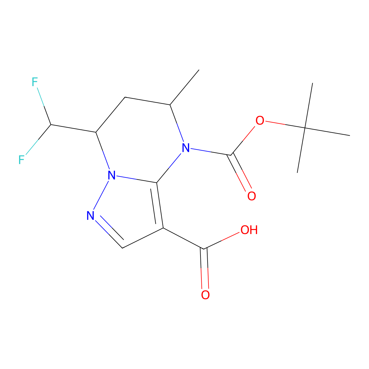 rac-(5R,7R)-4-[(tert-butoxy)carbonyl]-7-(difluoromethyl)-5-methyl-4H,5H,6H,7H-pyrazolo[1,5-a]pyrimidine-3-carboxylic acid molecular structure, CAS 2639390-15-9