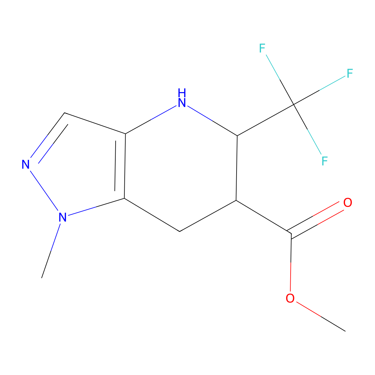 rac-methyl (5R,6R)-1-methyl-5-(trifluoromethyl)-1H,4H,5H,6H,7H-pyrazolo[4,3-b]pyridine-6-carboxylate molecular structure, CAS 2639390-19-3