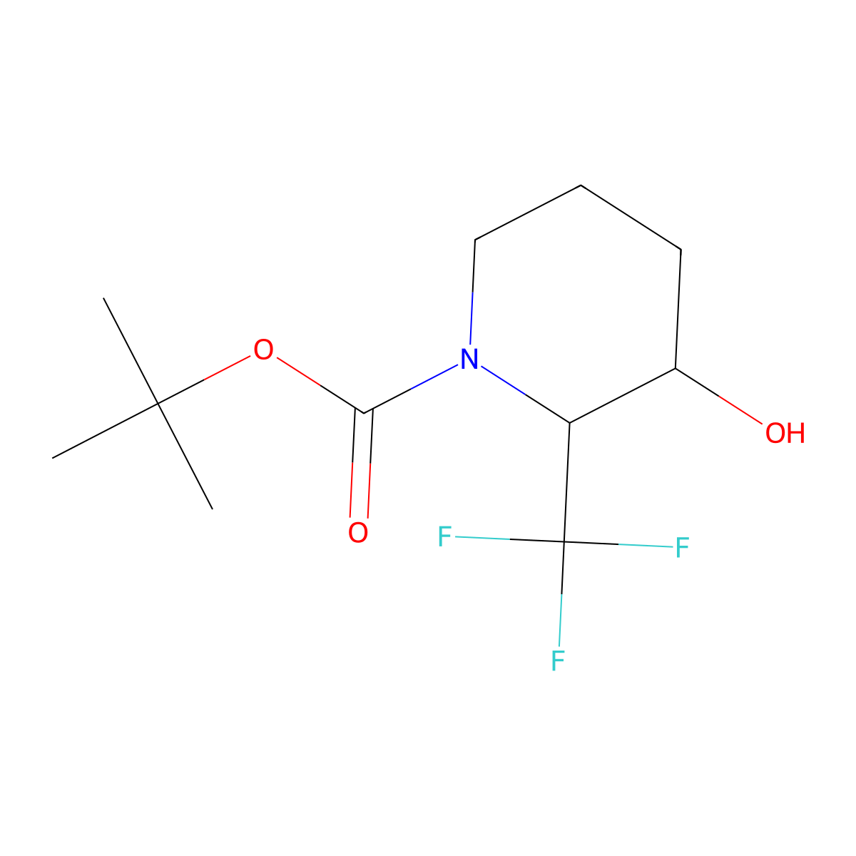 rac-tert-butyl (2R,3S)-3-hydroxy-2-(trifluoromethyl)piperidine-1-carboxylate, cis molecular structure, CAS 2639390-20-6
