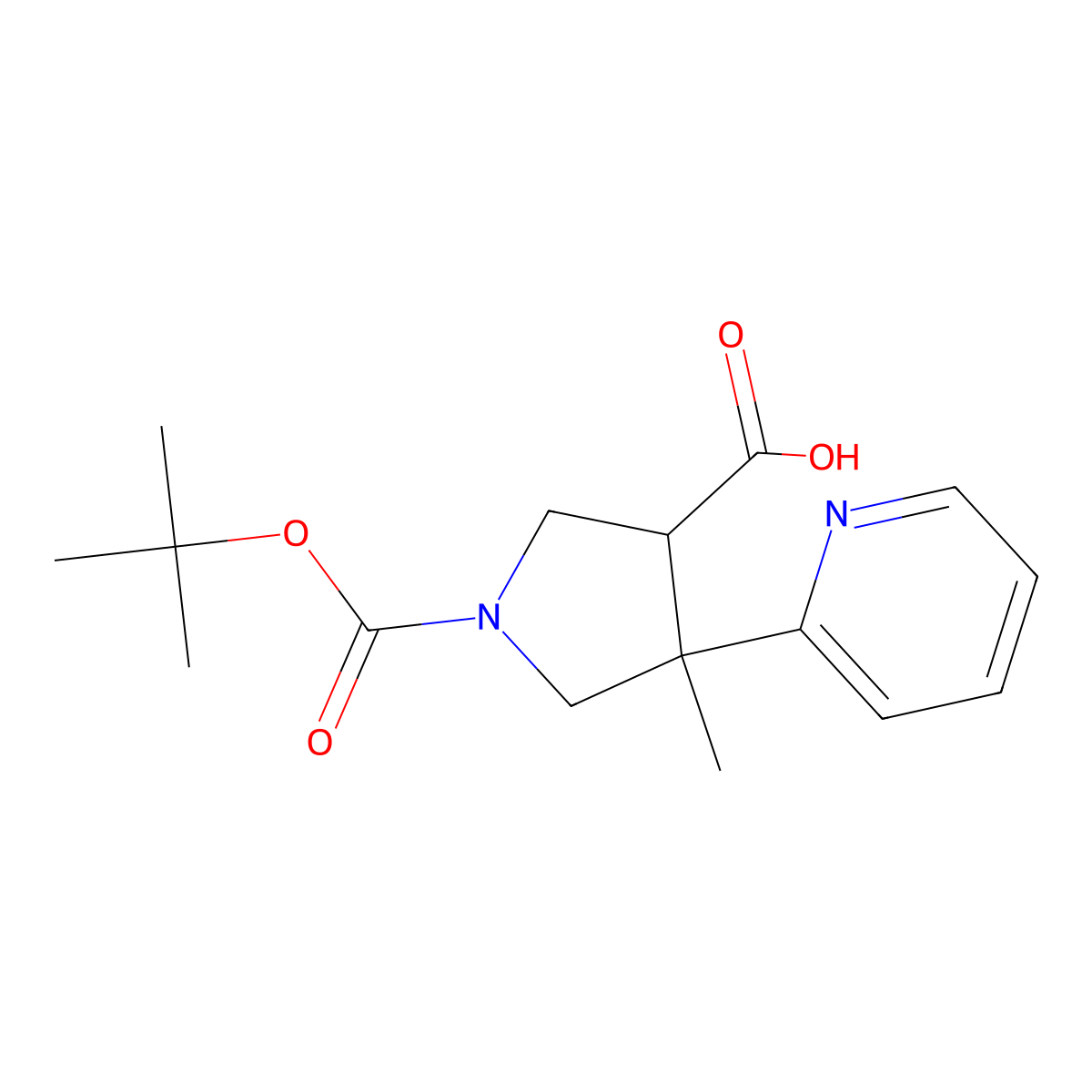 rac-(3R,4R)-1-[(tert-butoxy)carbonyl]-4-methyl-4-(pyridin-2-yl)pyrrolidine-3-carboxylic acid molecular structure, CAS 2639390-25-1