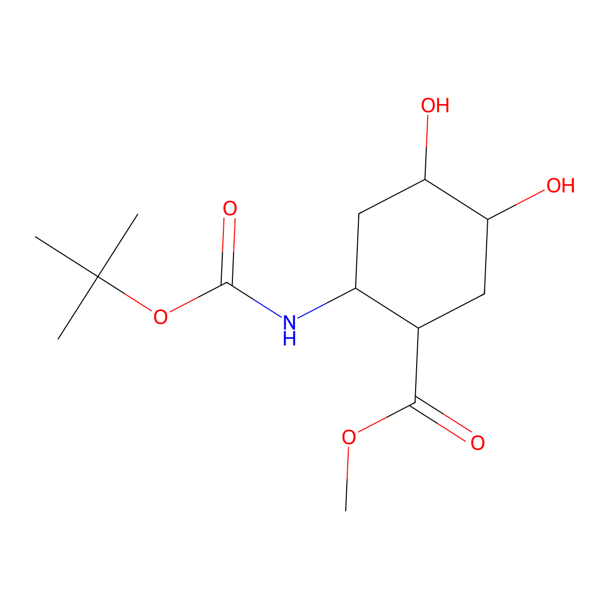 rac-methyl (1R,2S,4S,5R)-2-{[(tert-butoxy)carbonyl]amino}-4,5-dihydroxycyclohexane-1-carboxylate molecular structure, CAS 2639390-35-3