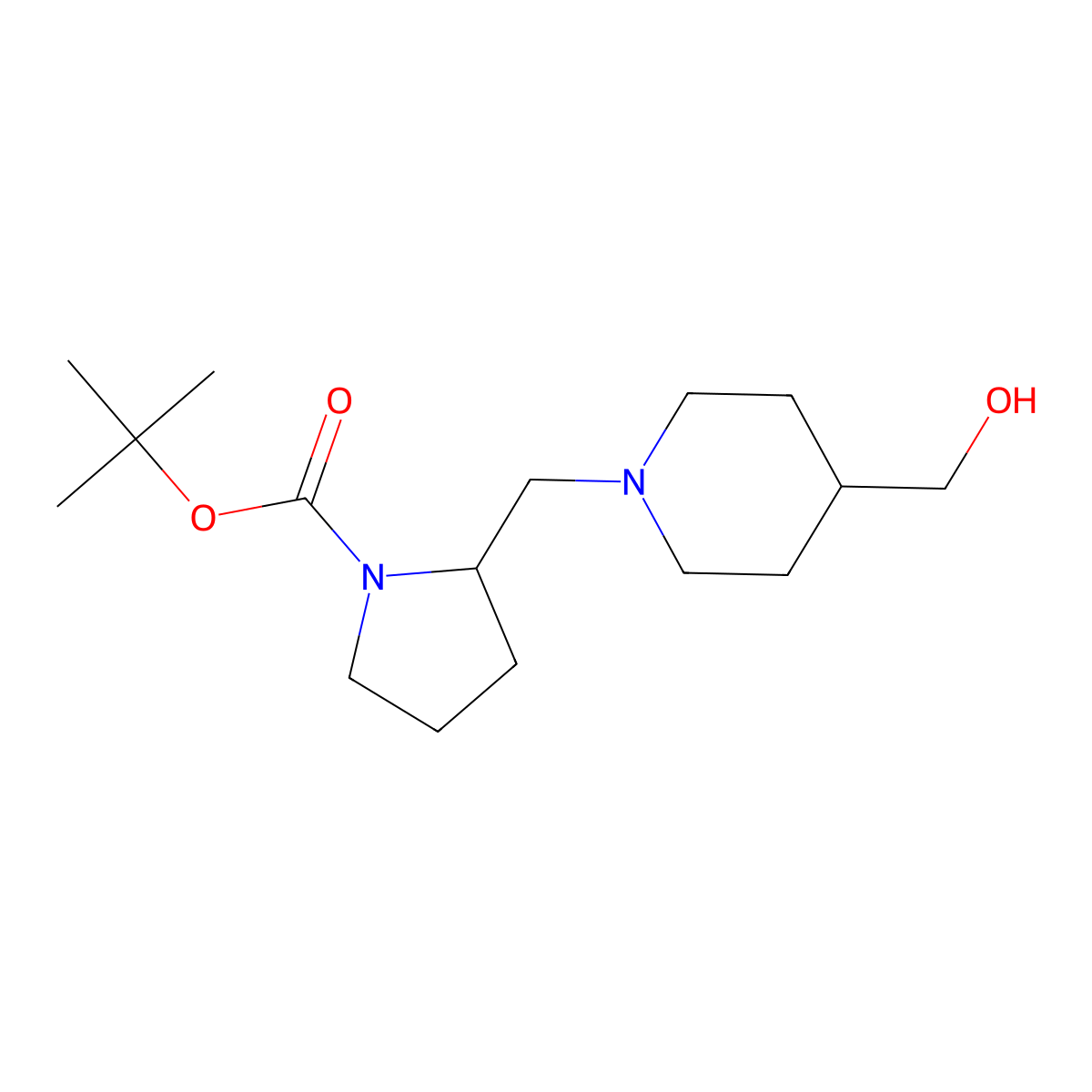 tert-butyl (2S)-2-{[4-(hydroxymethyl)piperidin-1-yl]methyl}pyrrolidine-1-carboxylate molecular structure, CAS 2639390-64-8