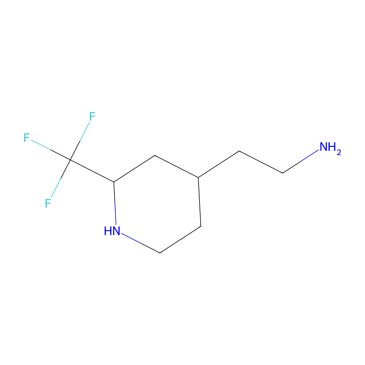 rac-2-[(2R,4S)-2-(trifluoromethyl)piperidin-4-yl]ethan-1-amine molecular structure, CAS 2639390-83-1
