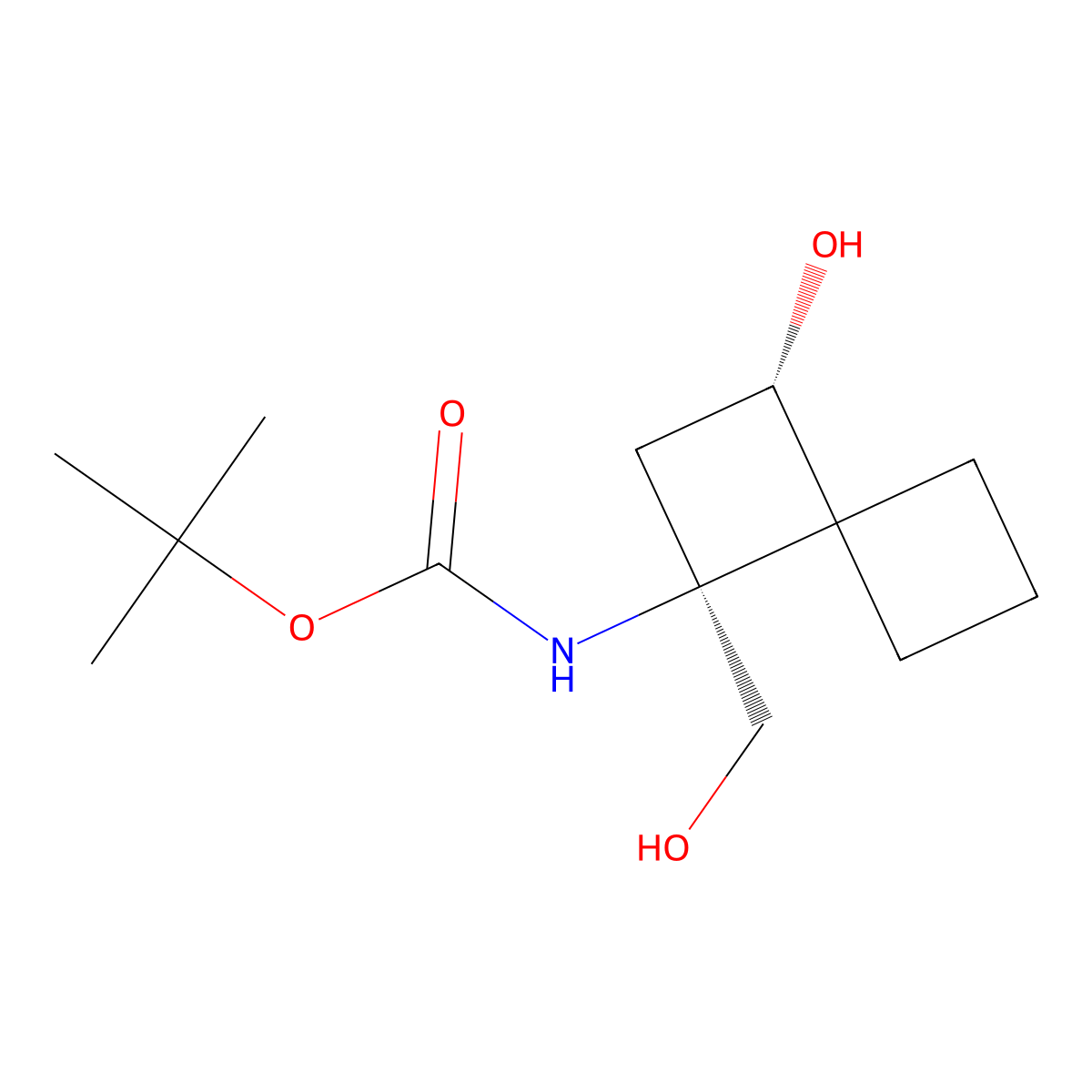 rac-tert-butyl N-[(1R,3R)-3-hydroxy-1-(hydroxymethyl)spiro[3.3]heptan-1-yl]carbamate molecular structure, CAS 2639391-01-6