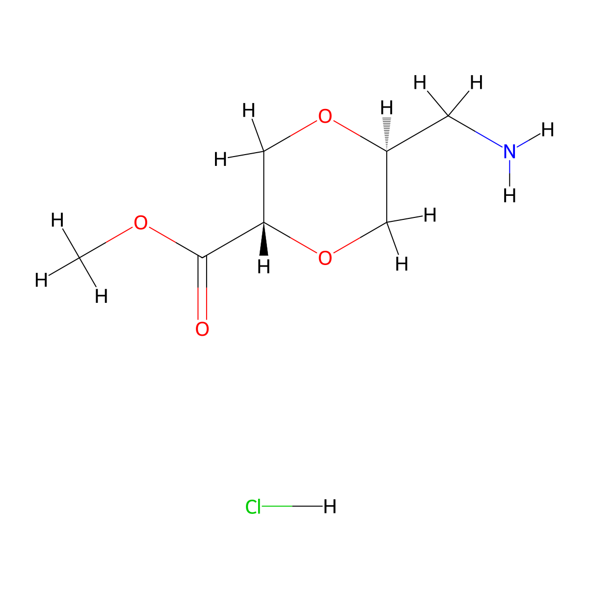 rac-methyl (2R,5R)-5-(aminomethyl)-1,4-dioxane-2-carboxylate hydrochloride molecular structure, CAS 2639391-32-3