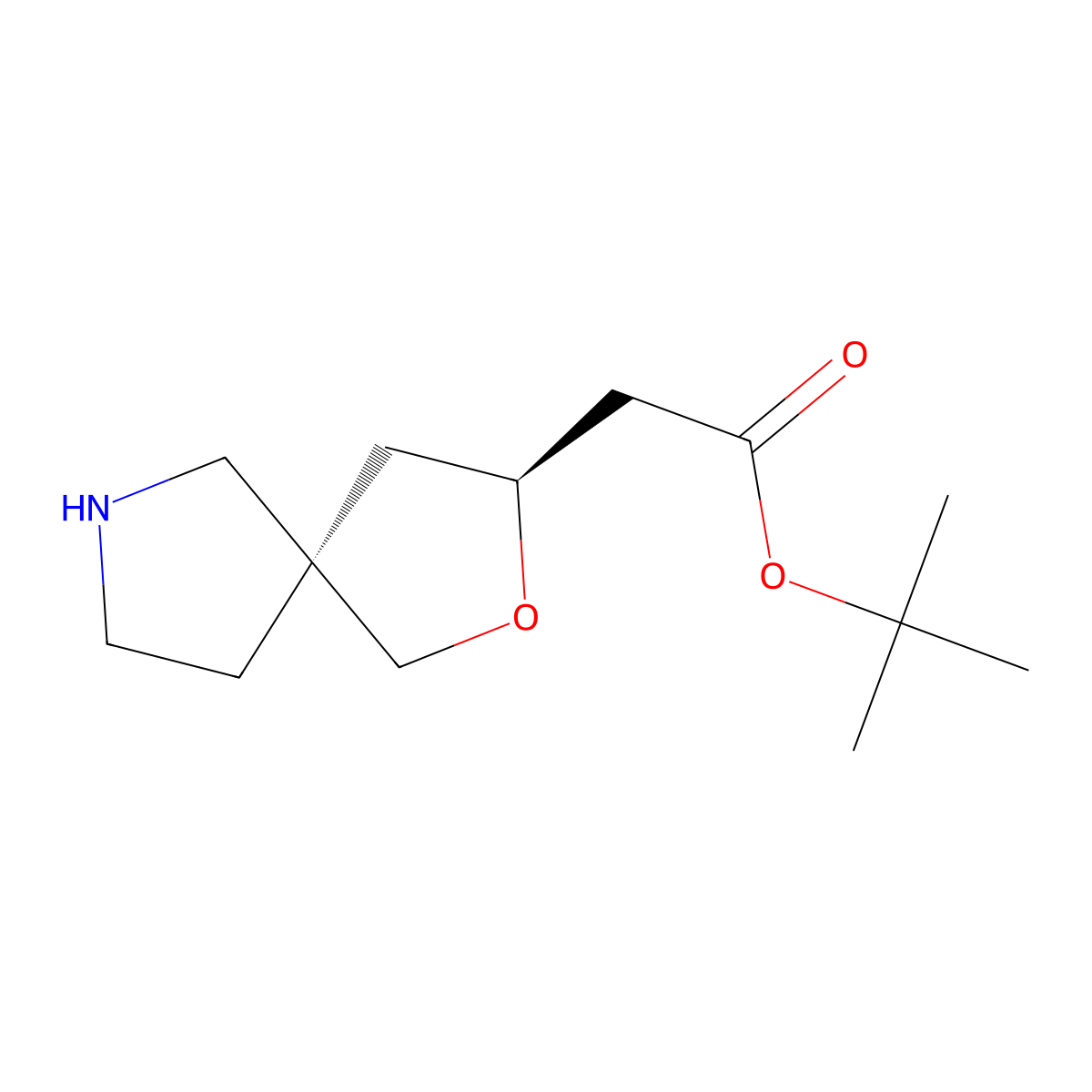 rac-tert-butyl 2-[(3R,5S)-2-oxa-7-azaspiro[4.4]nonan-3-yl]acetate molecular structure, CAS 2639391-33-4