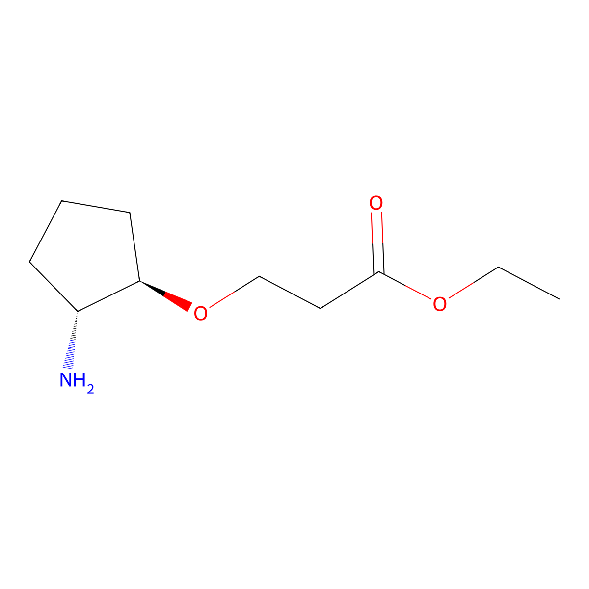 rac-ethyl 3-{[(1R,2R)-2-aminocyclopentyl]oxy}propanoate molecular structure, CAS 2639391-38-9