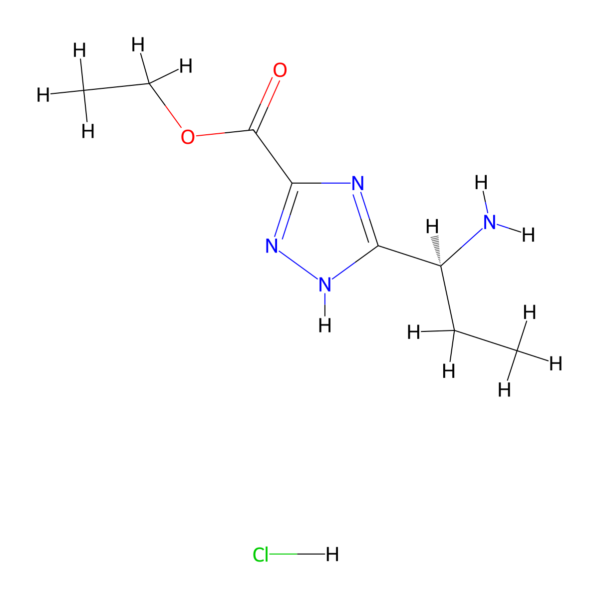 ethyl 3-[(1S)-1-aminopropyl]-1H-1,2,4-triazole-5-carboxylate hydrochloride molecular structure, CAS 2639391-59-4