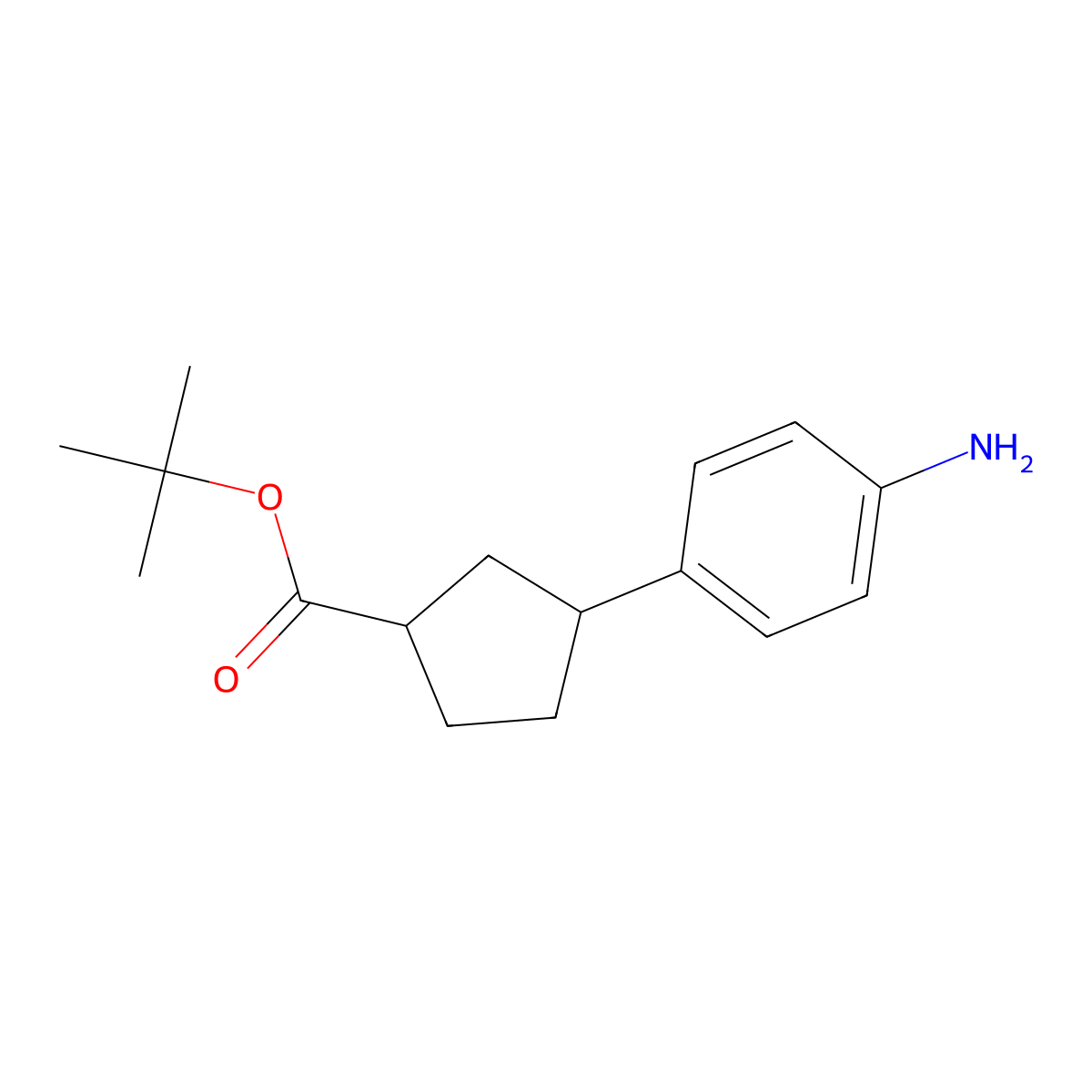rac-tert-butyl (1R,3R)-3-(4-aminophenyl)cyclopentane-1-carboxylate molecular structure, CAS 2639391-61-8