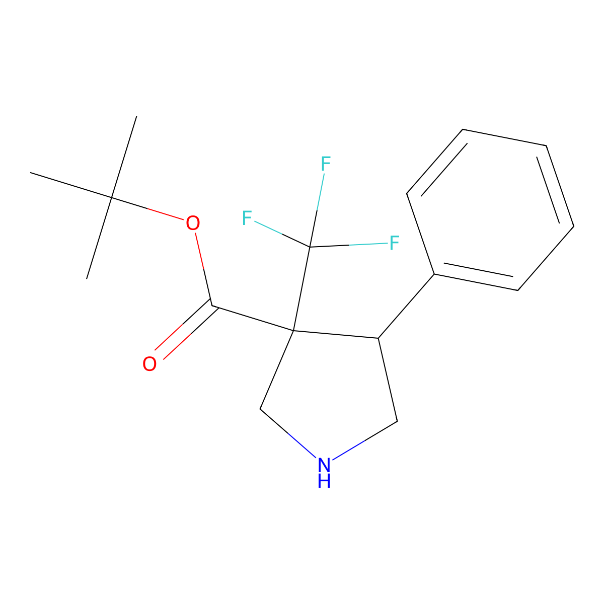 rac-tert-butyl (3R,4S)-4-phenyl-3-(trifluoromethyl)pyrrolidine-3-carboxylate molecular structure, CAS 2639391-66-3