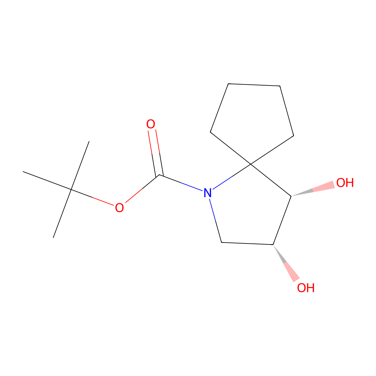rac-tert-butyl (3R,4S)-3,4-dihydroxy-1-azaspiro[4.4]nonane-1-carboxylate molecular structure, CAS 2639391-76-5