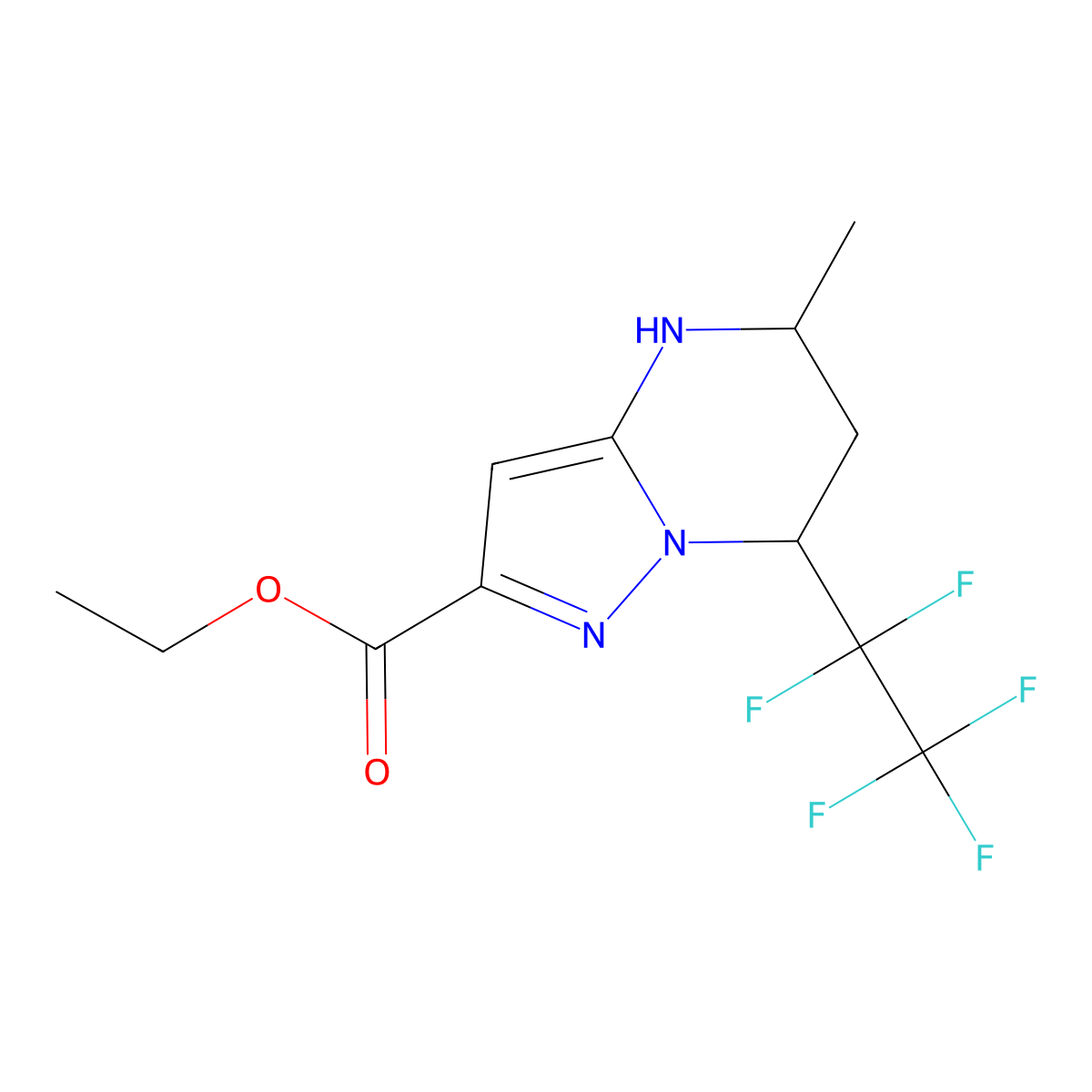 rac-ethyl (5R,7R)-5-methyl-7-(1,1,2,2,2-pentafluoroethyl)-4H,5H,6H,7H-pyrazolo[1,5-a]pyrimidine-2-carboxylate molecular structure, CAS 2639391-77-6