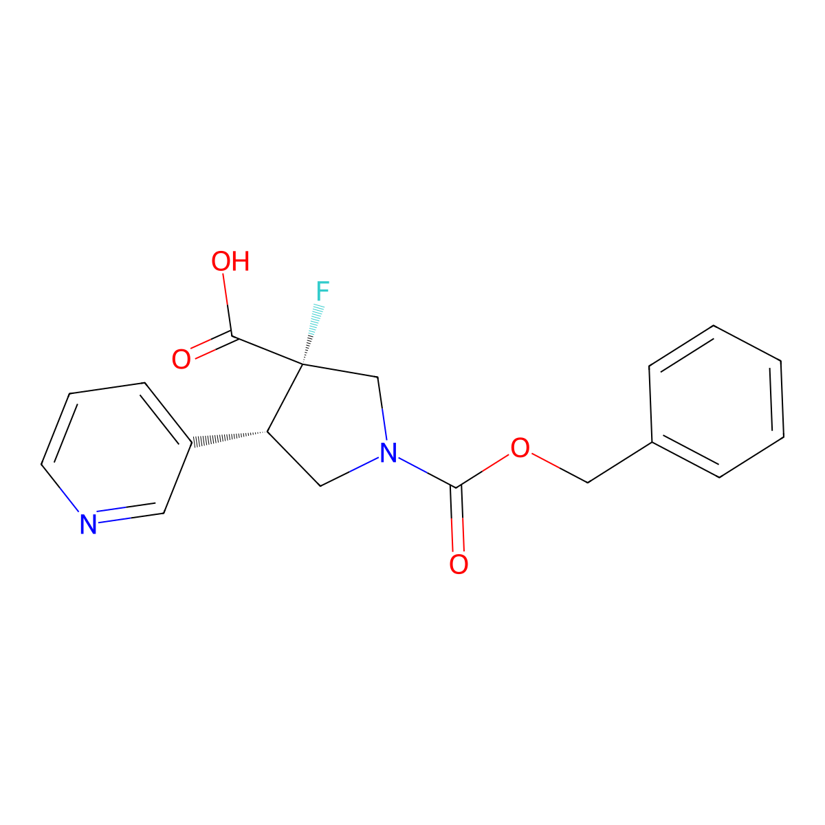 rac-(3R,4R)-1-[(benzyloxy)carbonyl]-3-fluoro-4-(pyridin-3-yl)pyrrolidine-3-carboxylic acid molecular structure, CAS 2639391-82-3