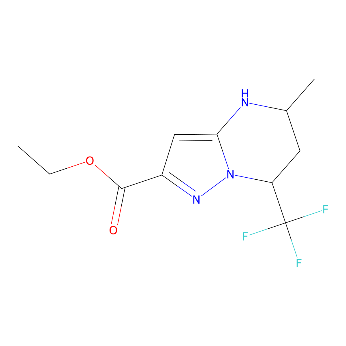 rac-ethyl (5R,7R)-5-methyl-7-(trifluoromethyl)-4H,5H,6H,7H-pyrazolo[1,5-a]pyrimidine-2-carboxylate molecular structure, CAS 2639391-90-3