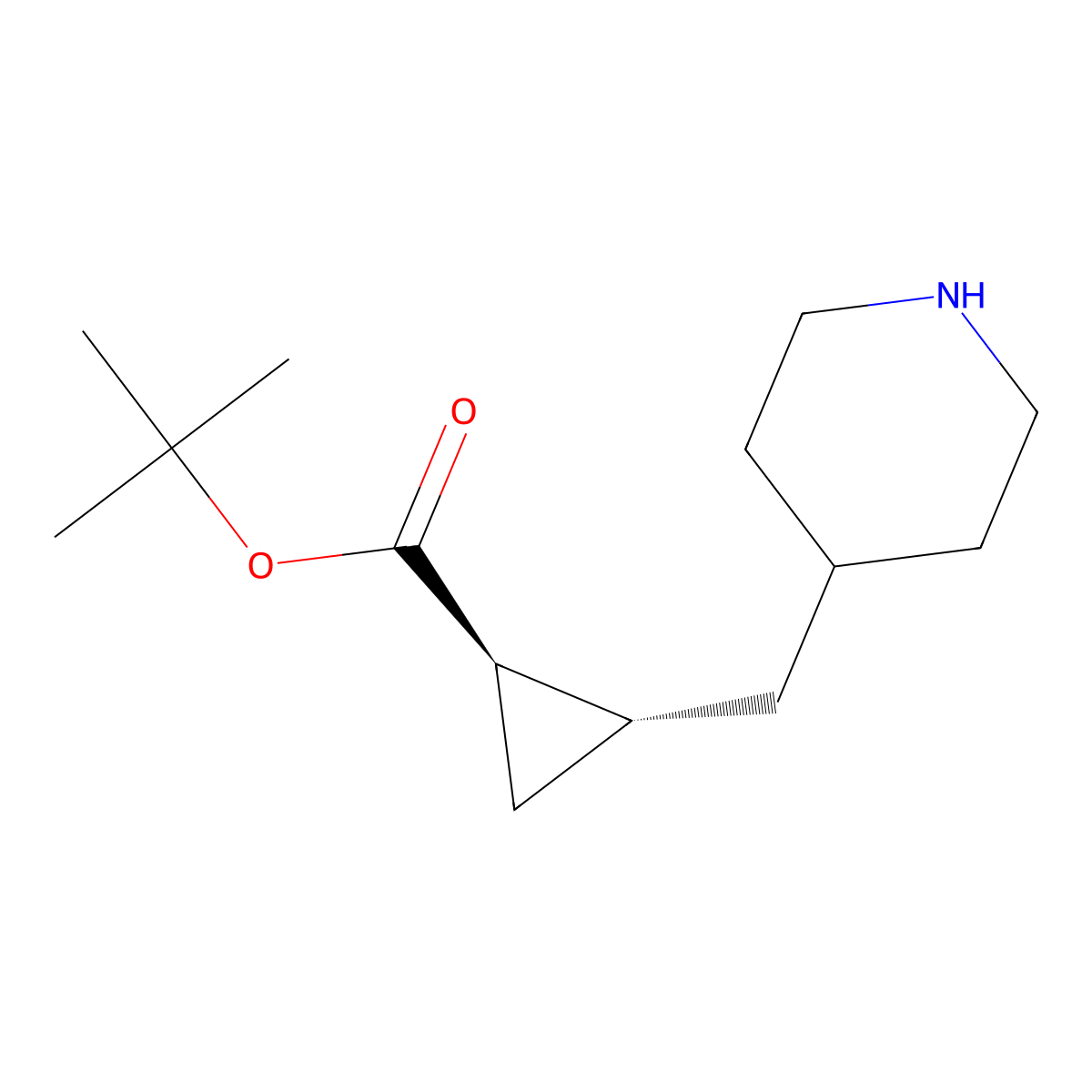 rac-tert-butyl (1R,2R)-2-[(piperidin-4-yl)methyl]cyclopropane-1-carboxylate molecular structure, CAS 2639392-10-0