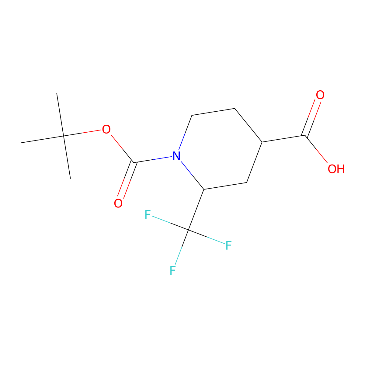 rac-(2R,4S)-1-[(tert-butoxy)carbonyl]-2-(trifluoromethyl)piperidine-4-carboxylic acid, cis molecular structure, CAS 2639392-18-8
