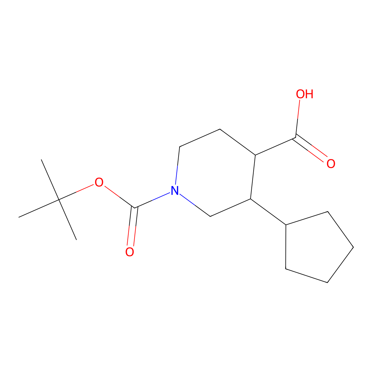 rac-(3R,4R)-1-[(tert-butoxy)carbonyl]-3-cyclopentylpiperidine-4-carboxylic acid molecular structure, CAS 2639392-22-4