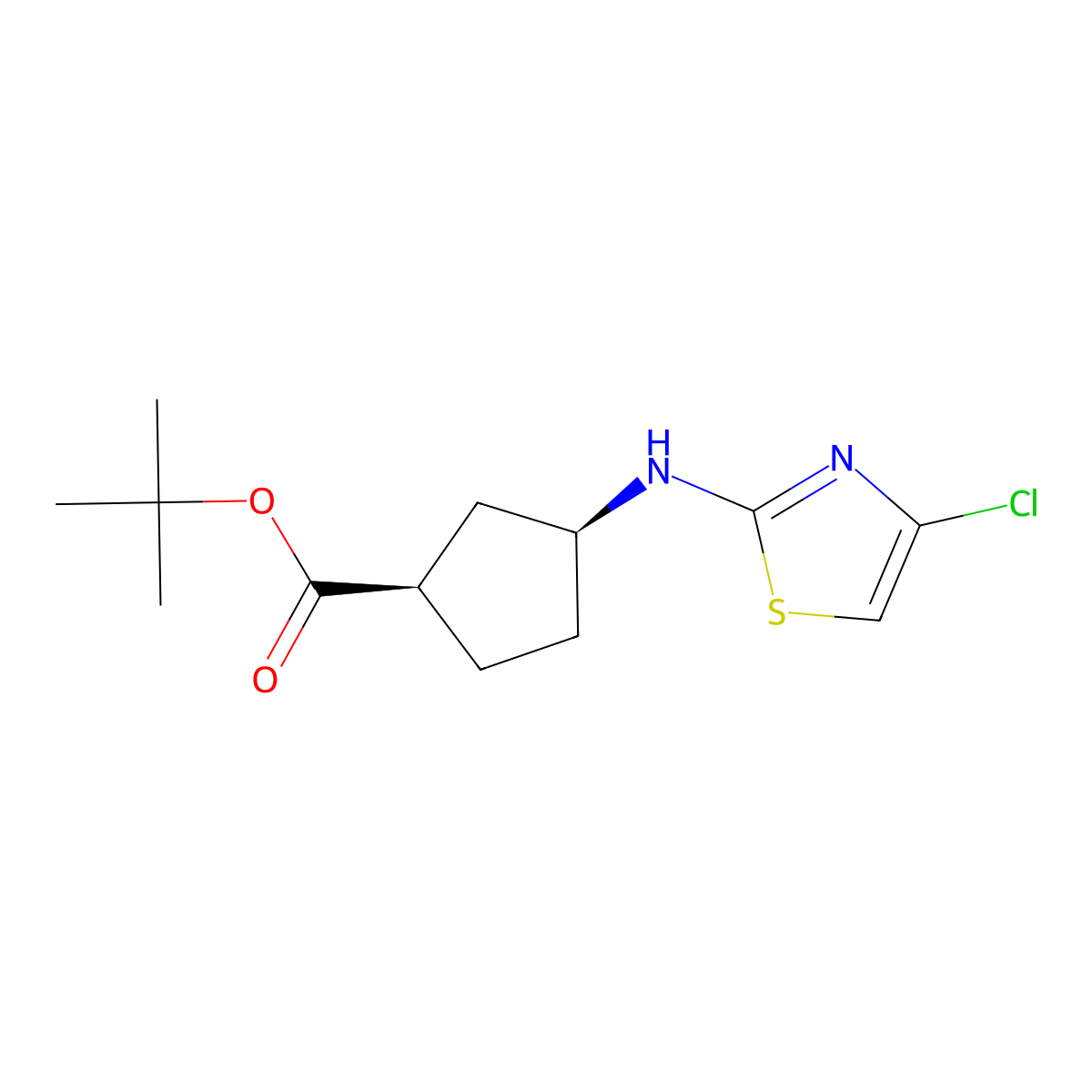 rac-tert-butyl (1R,3S)-3-[(4-chloro-1,3-thiazol-2-yl)amino]cyclopentane-1-carboxylate molecular structure, CAS 2639392-30-4