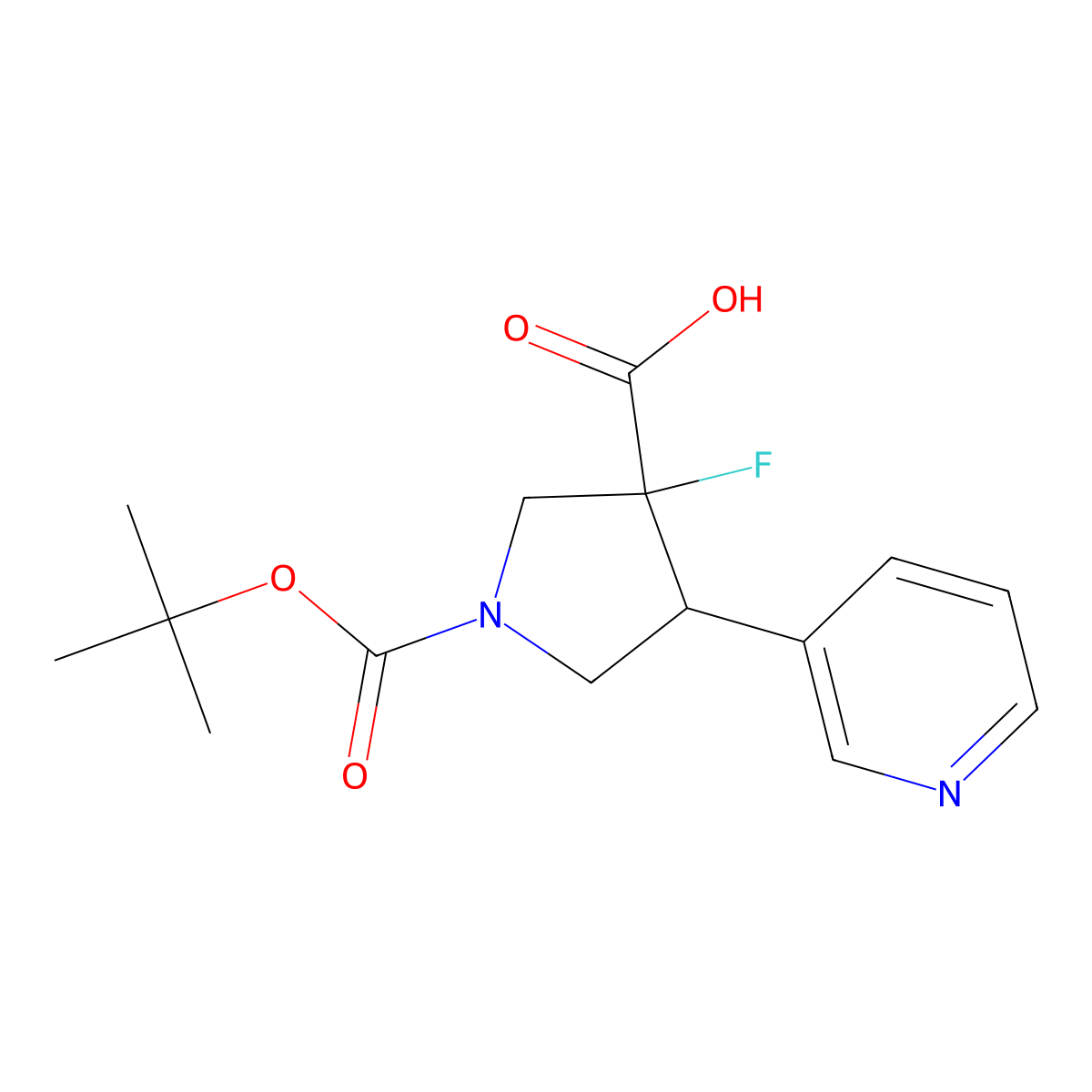 rac-(3R,4R)-1-[(tert-butoxy)carbonyl]-3-fluoro-4-(pyridin-3-yl)pyrrolidine-3-carboxylic acid molecular structure, CAS 2639392-33-7