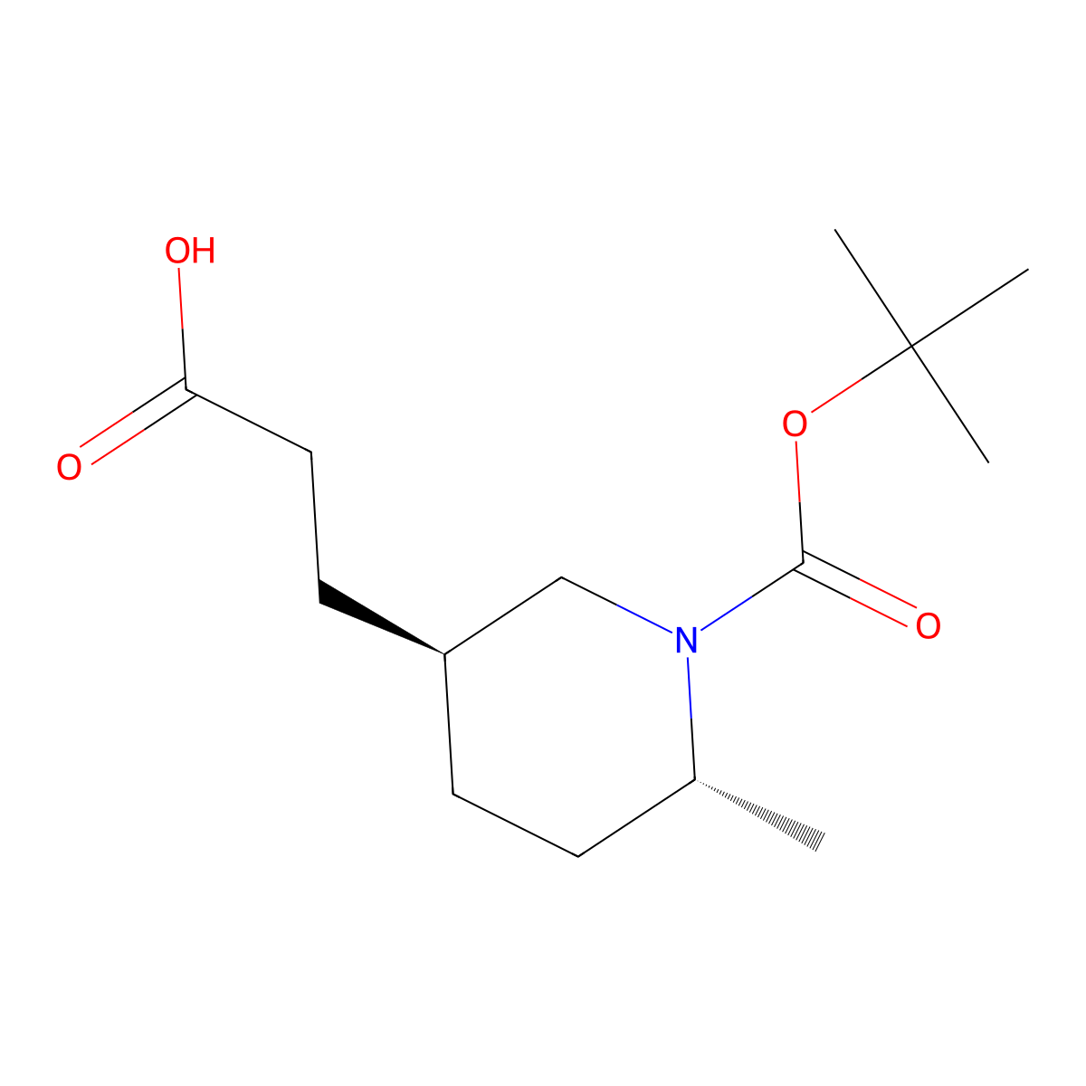 rac-3-[(3R,6S)-1-[(tert-butoxy)carbonyl]-6-methylpiperidin-3-yl]propanoic acid molecular structure, CAS 2639392-37-1