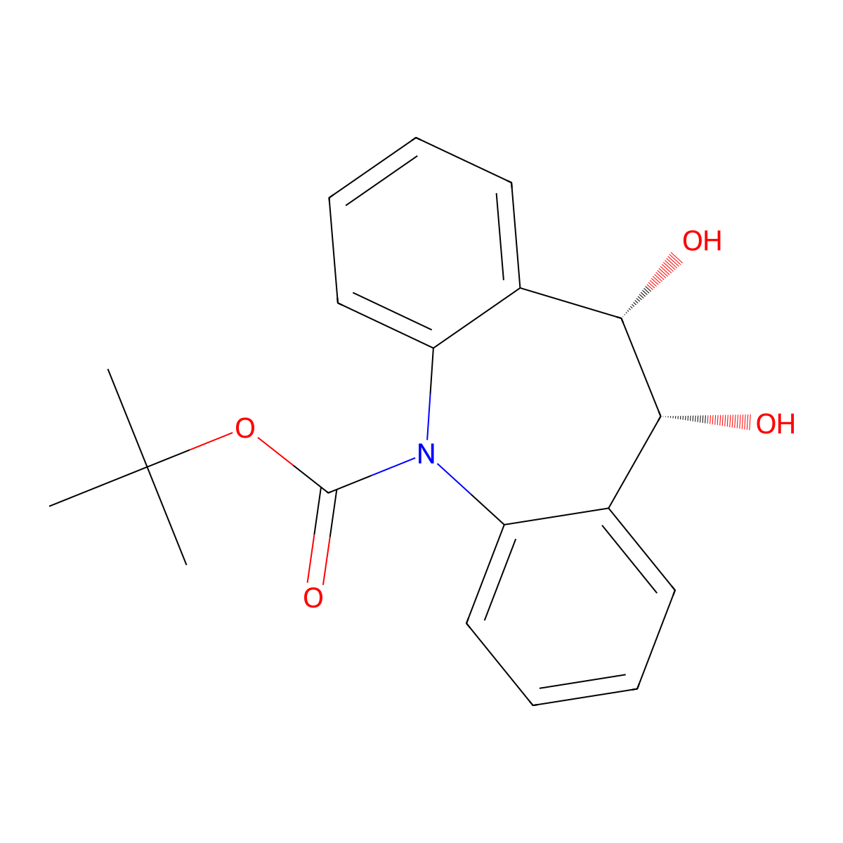 tert-butyl (9R,10S)-9,10-dihydroxy-2-azatricyclo[9.4.0.0,3,8]pentadeca-1(15),3,5,7,11,13-hexaene-2-carboxylate molecular structure, CAS 2639392-52-0
