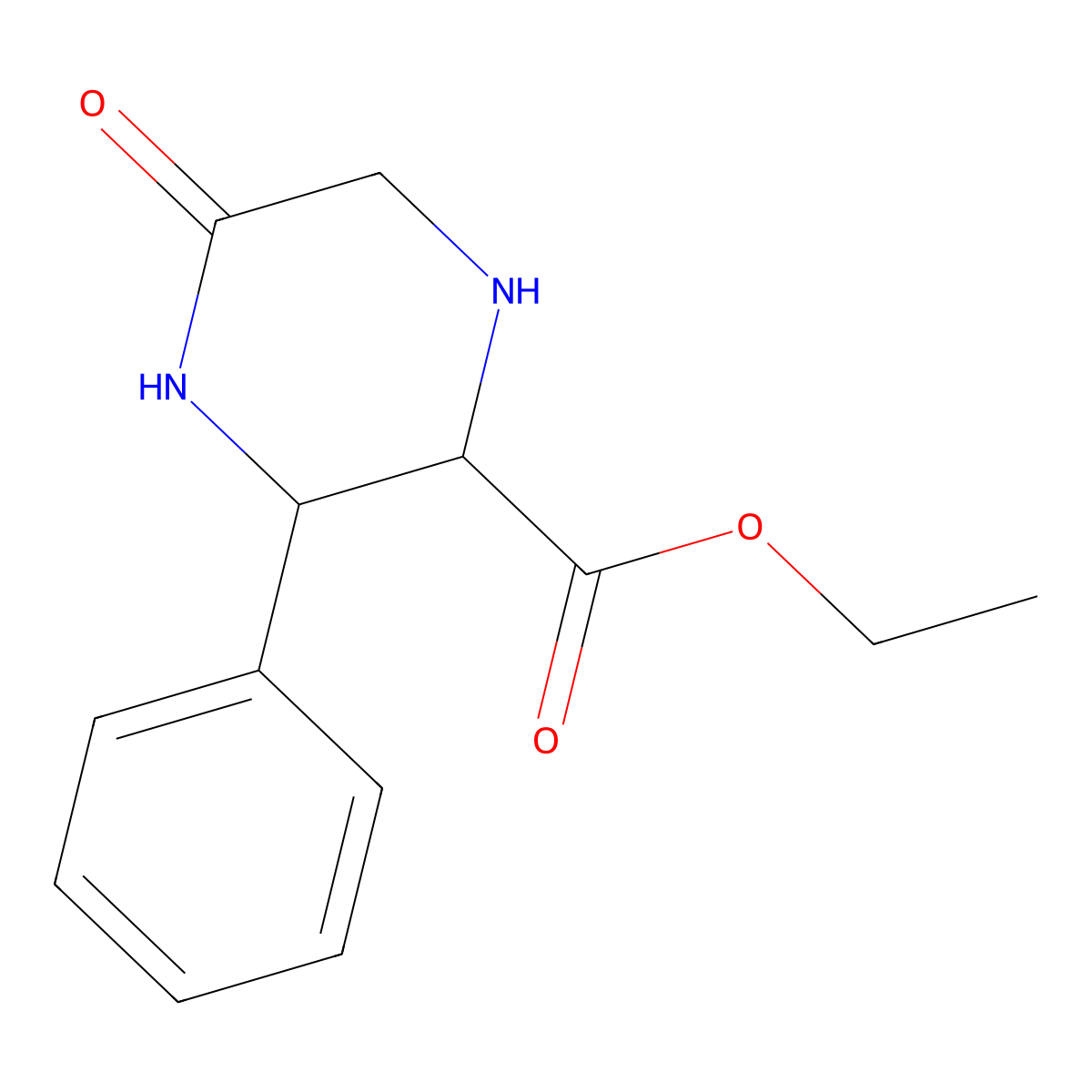 rac-ethyl (2R,3S)-5-oxo-3-phenylpiperazine-2-carboxylate molecular structure, CAS 2639392-54-2