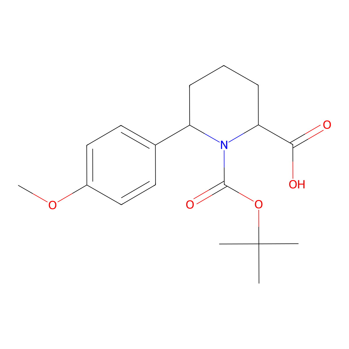 rac-(2R,6S)-1-[(tert-butoxy)carbonyl]-6-(4-methoxyphenyl)piperidine-2-carboxylic acid molecular structure, CAS 2639392-59-7